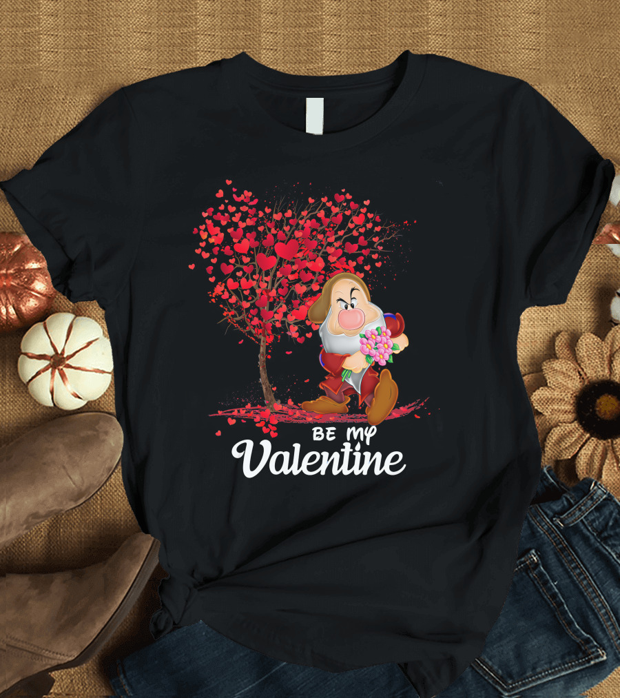 Be My Valentine Grumpy Character with Heart Tree and Flowers T-Shirt