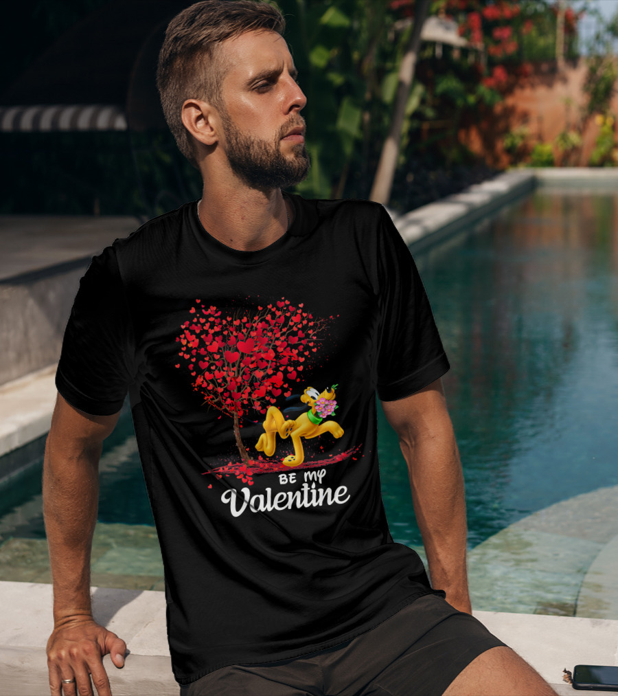 Be My Valentine Pluto With Heart Tree And Flowers T-Shirt
