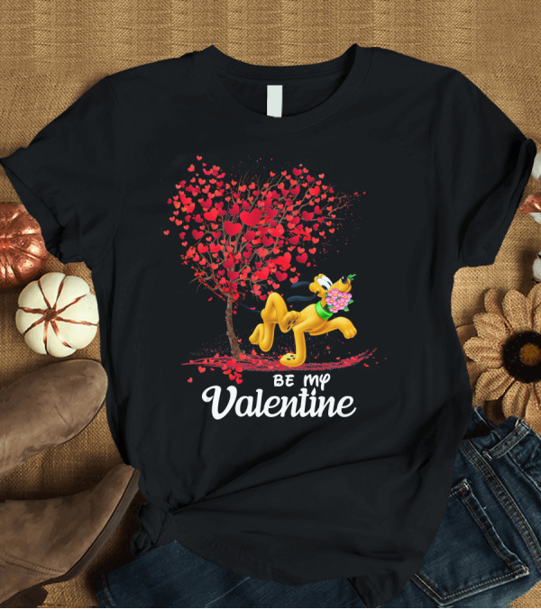 T-Shirt: Be My Valentine Pluto with Heart Tree and Flowers T-Shirt Be My Valentine Pluto with Heart Tree and Flowers T-Shirt
