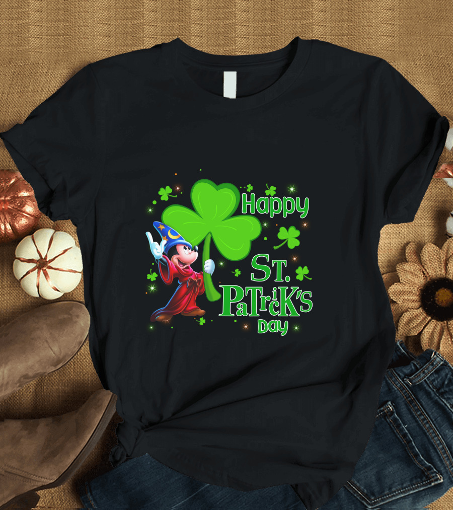 Sorcerer Mickey Happy St. Patrick's Day Shamrock T-Shirt