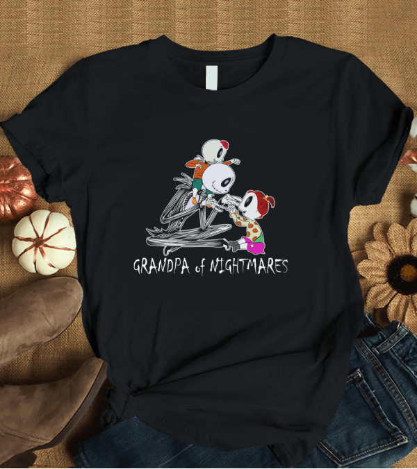 T-Shirt: Grandpa of Nightmares Halloween Skeleton with 1 Boy 1 Girl T-Shirt Grandpa of Nightmares Halloween Skeleton with 1 Boy 1 Girl T-Shirt