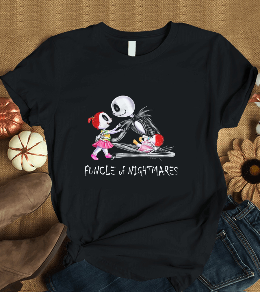 Funcle of Nightmares with Two Girls and Skeleton Character T-Shirt