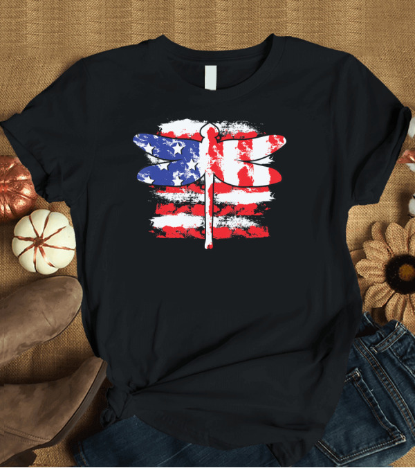 T-Shirt: 4th of July Patriotic Dragonfly with American Flag Colors T-Shirt 4th of July Patriotic Dragonfly with American Flag Colors T-Shirt