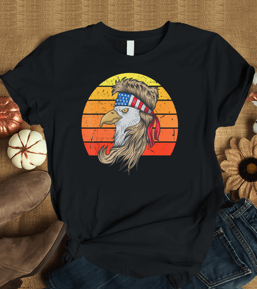 Bald Eagle with American Flag Mullet 4th of July USA Pride T-Shirt