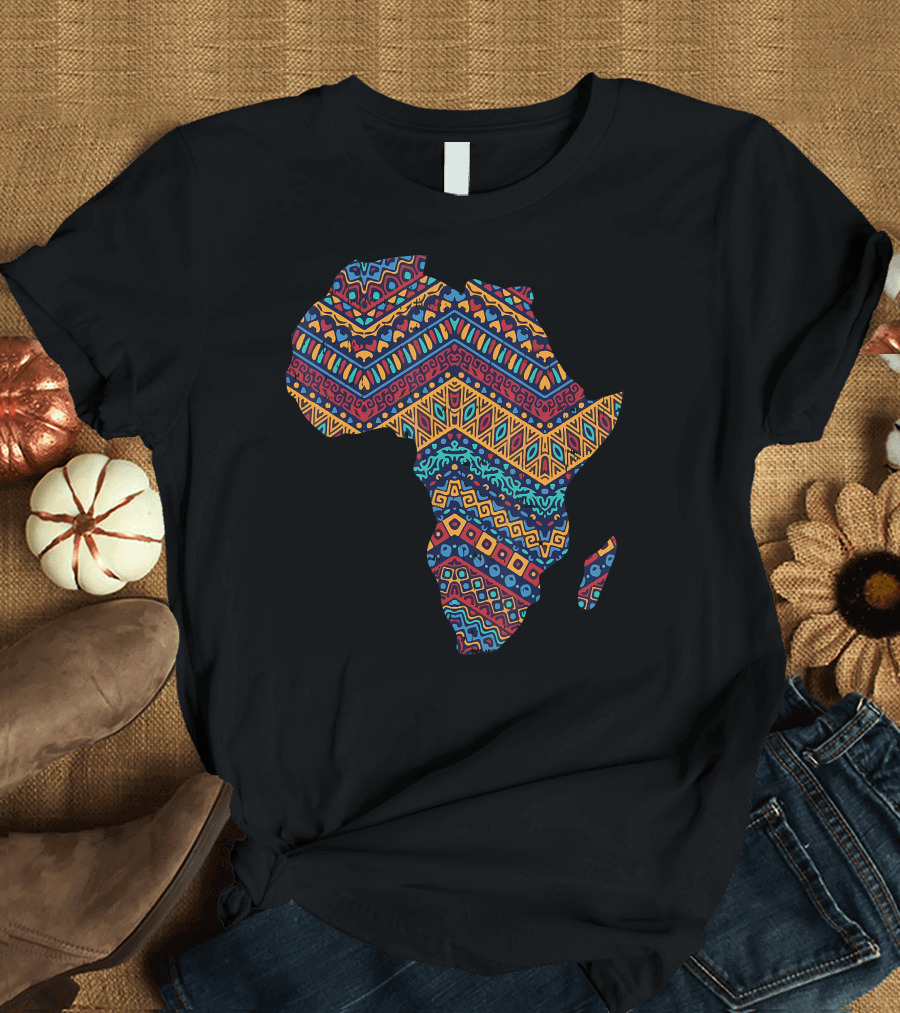 Africa Flag Kente Cloth Black Pride African American Map T-Shirt