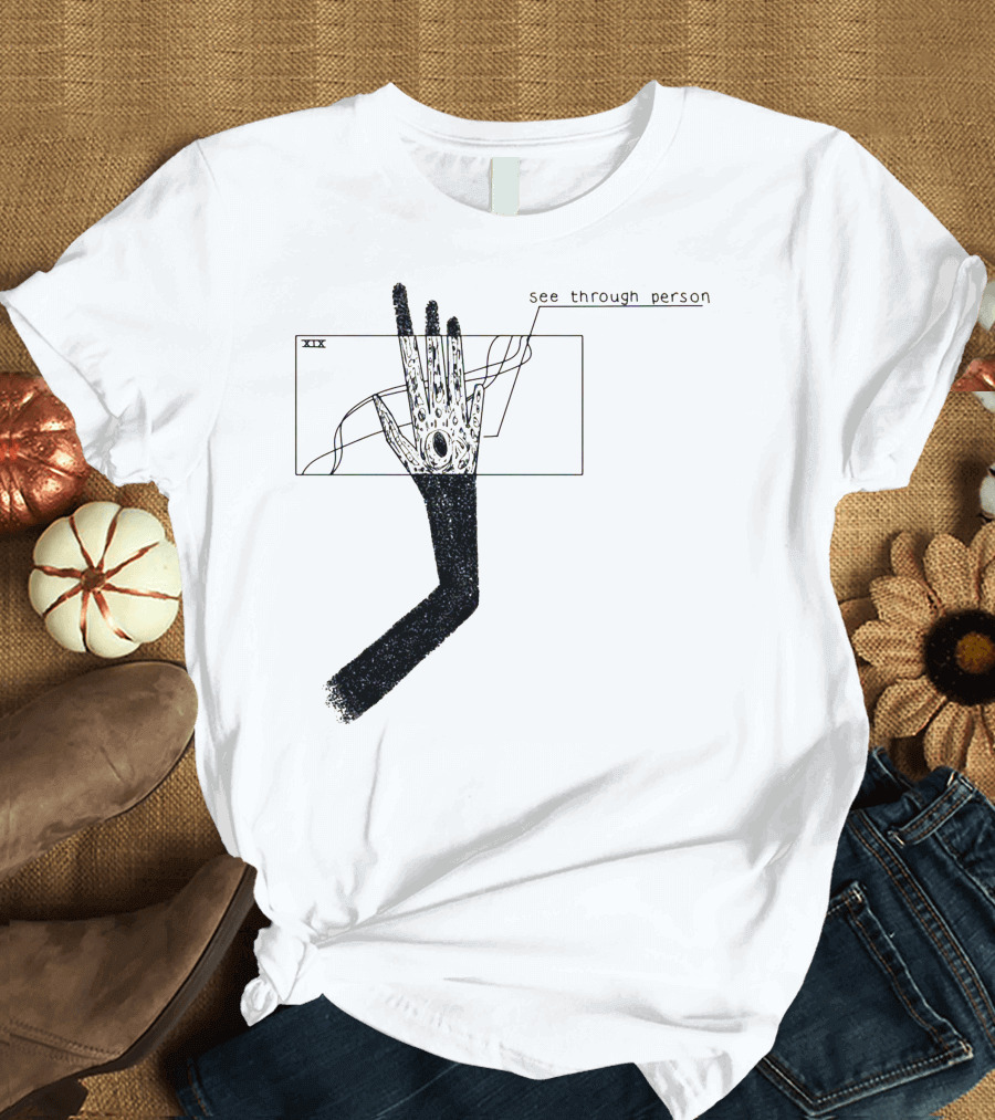 see through person hand illustration with void design and abstract lines T-Shirt