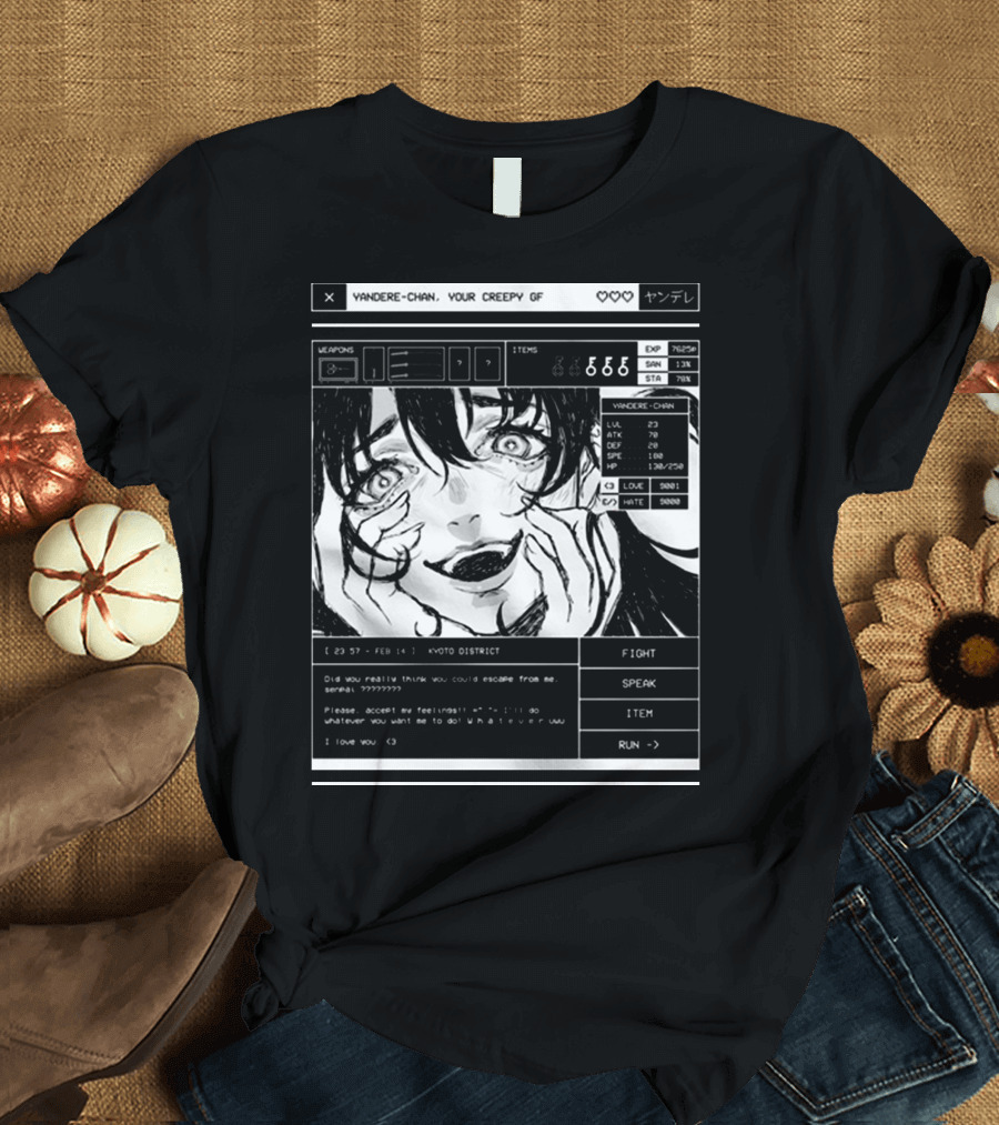 Yandere-Chan Your Creepy GF Video Game Style Art with Kyoto District Message T-Shirt