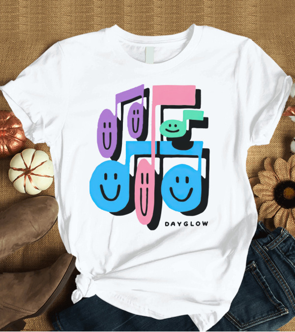 T-Shirt: Dayglow Smiling Musical Notes Colorful T-Shirt Dayglow Smiling Musical Notes Colorful T-Shirt
