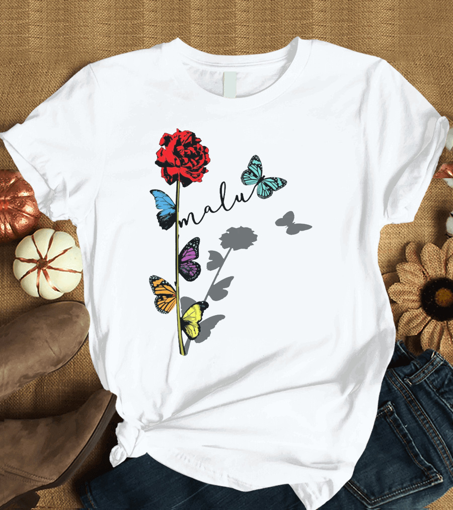 malu Red Rose Butterflies T-Shirt