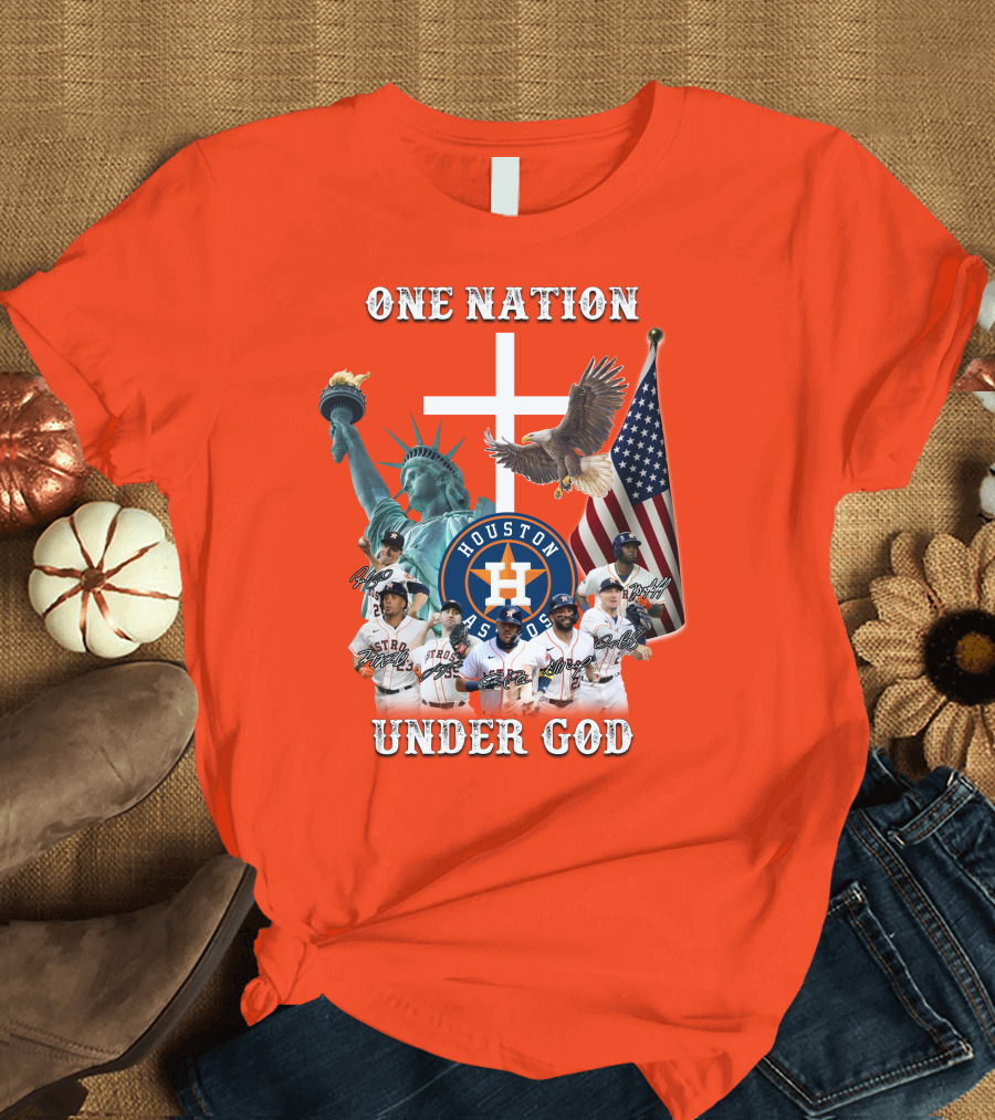 One Nation Under God Houston Astros Statue of Liberty American Flag T-Shirt