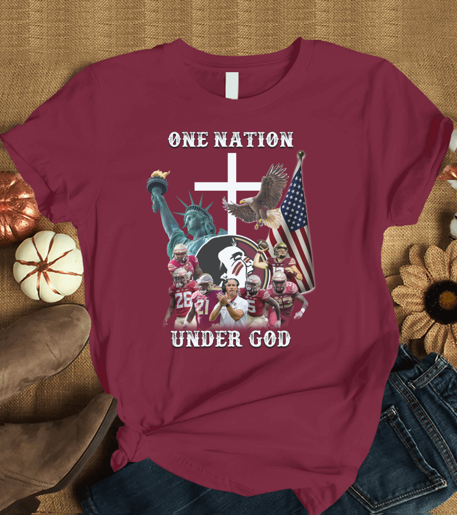 One Nation Under God Florida State Seminoles Football Statue of Liberty Eagle Flag T-Shirt