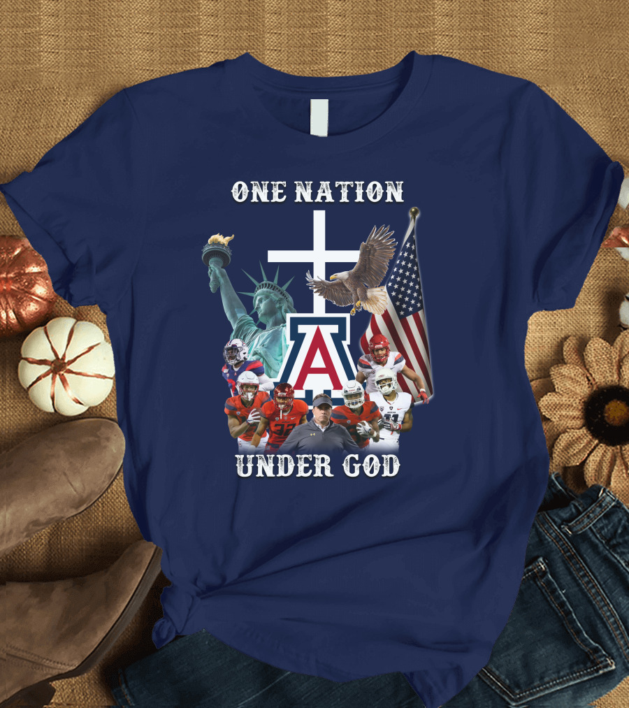 One Nation Under God Coach with Statue of Liberty, Flag, Eagle, and Football Players T-Shirt
