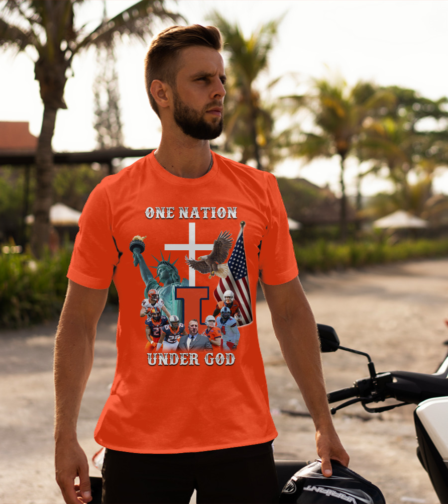 One Nation Under God Statue Of Liberty American Flag Football Team T-Shirt