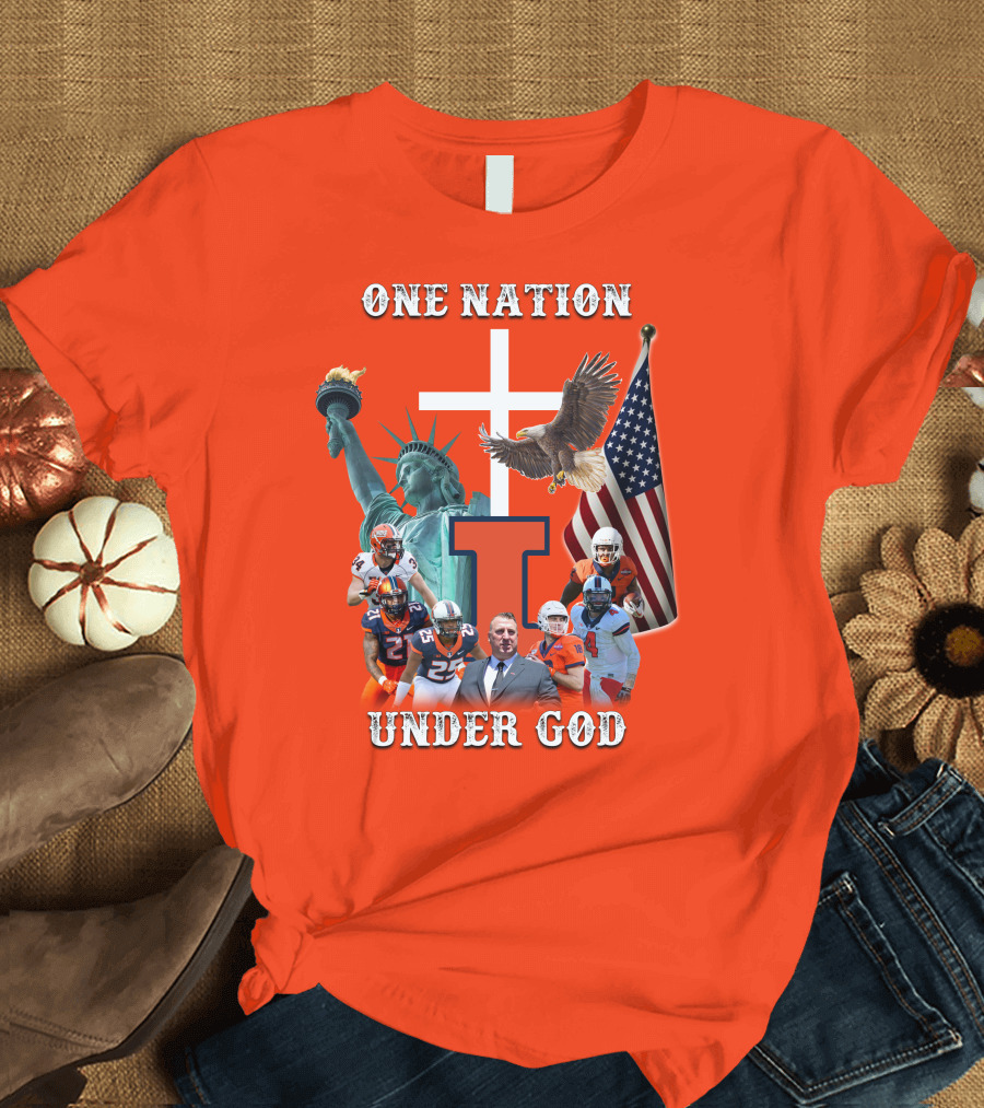 One Nation Under God Statue Of Liberty American Flag Football Team T-Shirt