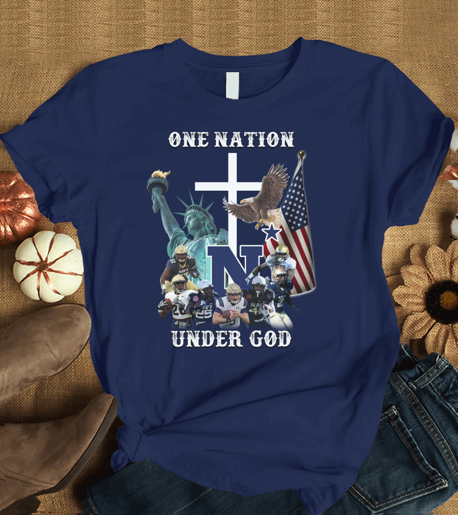NM One Nation Under God Navy Football Statue Liberty American Flag Eagle T-Shirt