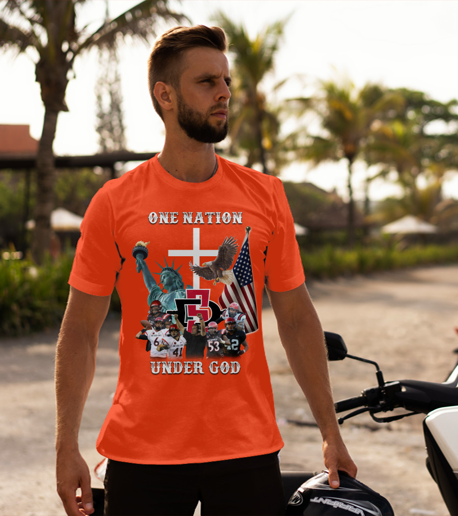 SDSA One Nation Under God Coach Statue Liberty Flag Eagle Football T-Shirt