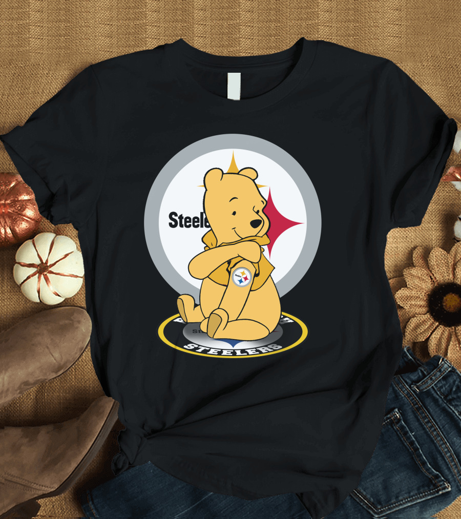 Steelers Pooh Sitting with Steelers T-Shirt