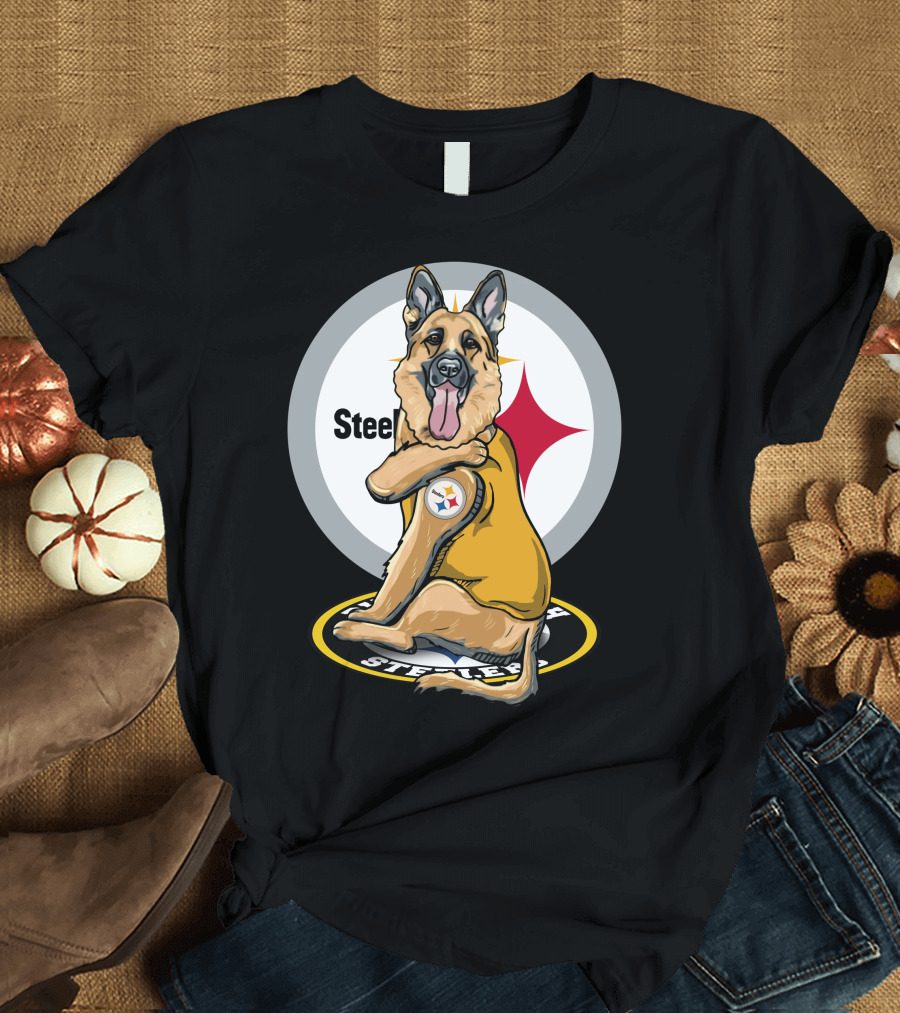 Steelers German Shepherd With NFL Logo and Team Colors T-Shirt
