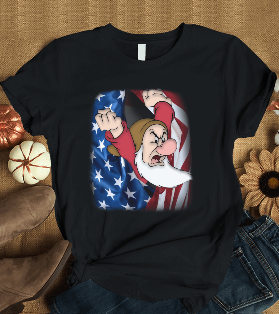 Grumpy Patriotic Dwarf with American Flag 4th of July T-Shirt