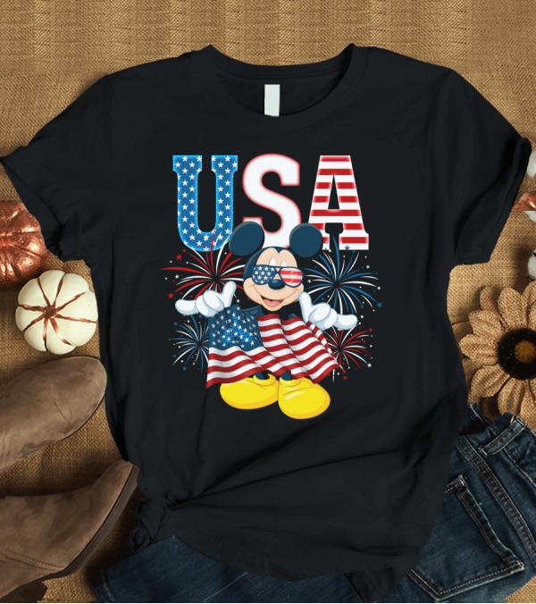 T-Shirt: USA Flag Mickey Mouse Fireworks T-Shirt USA Flag Mickey Mouse Fireworks T-Shirt