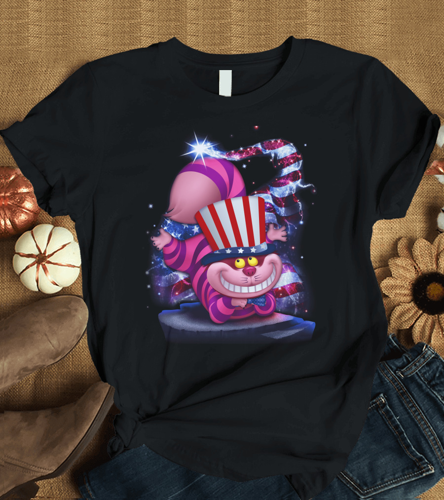 Cheshire Cat Patriotic Bling USA July Hat T-Shirt