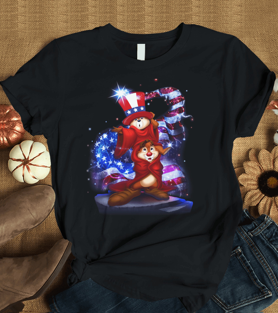 Chip and Dale Patriotic Celebration with Stars and Stripes Bling T-Shirt