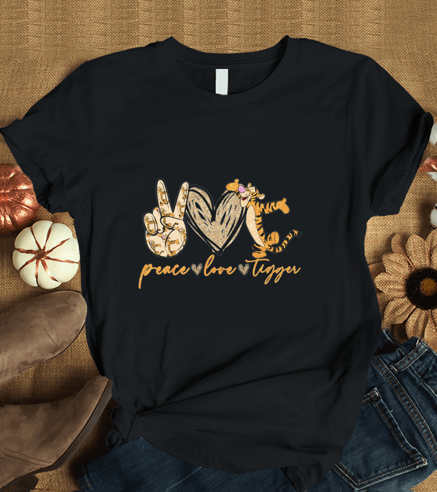 Peace Love Tigger Heart Gesture Cartoon Character T-Shirt