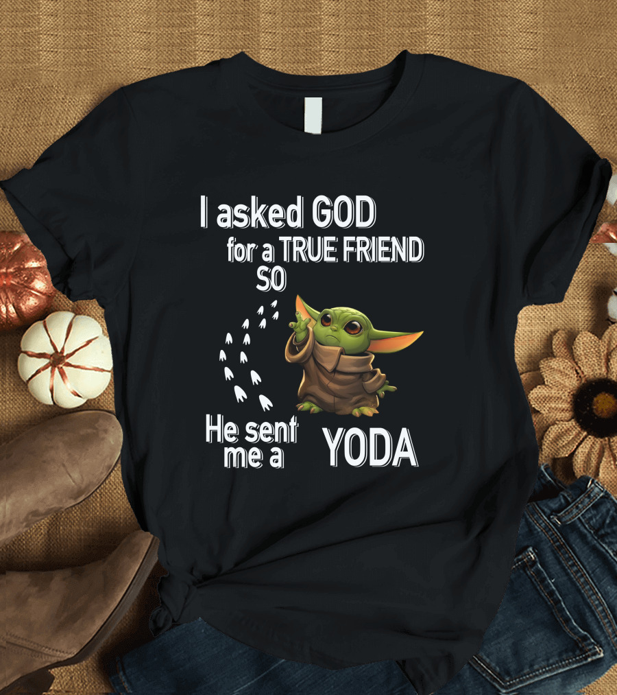 I Asked God for a True Friend So He Sent Me a Yoda with Baby Character T-Shirt