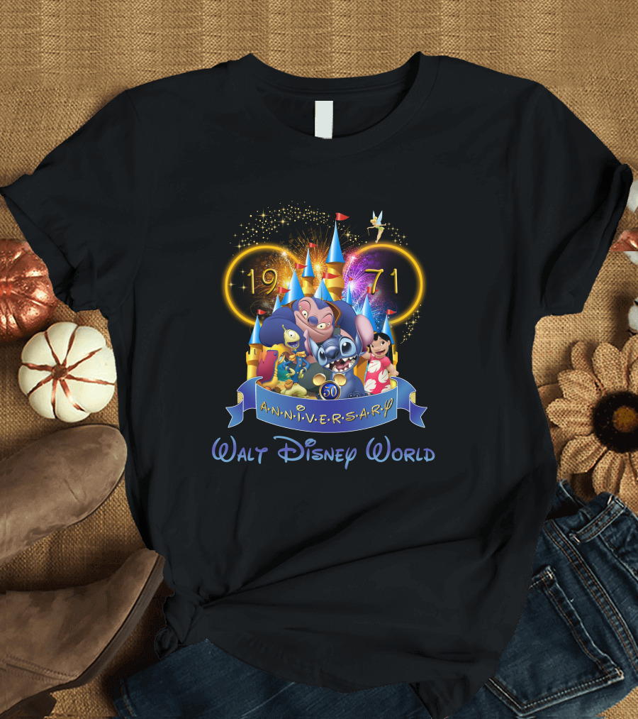 Walt Disney World 50th Anniversary 1971 Stitch Lilo Fireworks T-Shirt