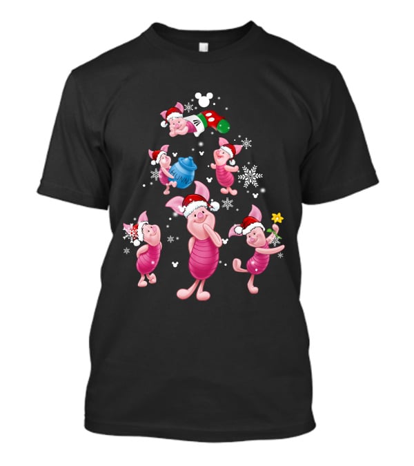Piglet Christmas Snowflakes And Santa Hat Magic T-Shirt