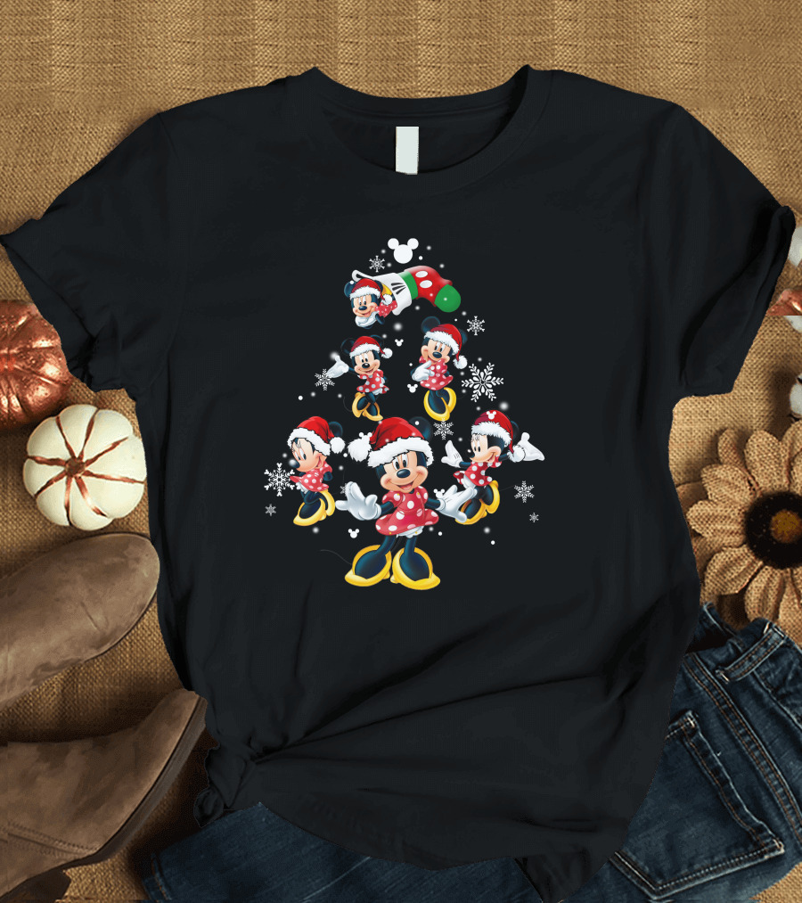 Minnie Mouse Christmas Tree Snowflakes Santa Hat T-Shirt