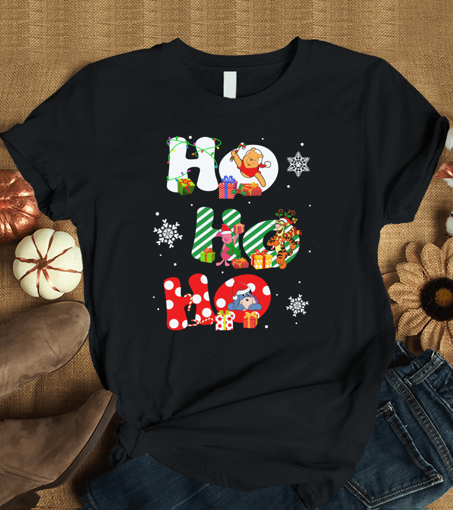 HO HO HO PO and FRIENDS Christmas Winnie the Pooh Piglet Tigger Eeyore Snowflakes Gifts T-Shirt