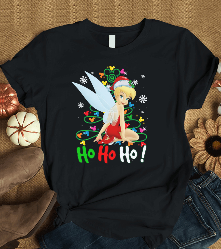 Tinker Bell Ho Ho Ho Mickey Mouse Ears Christmas Tree T-Shirt