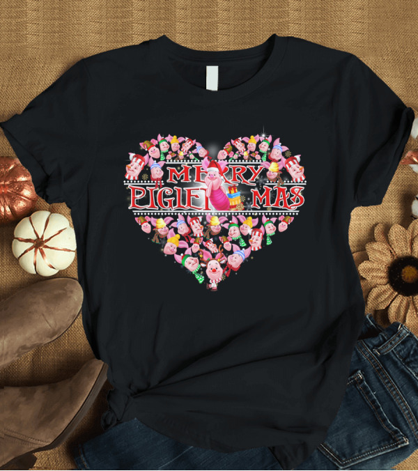 T-Shirt: Merry Pigletmas Heart Christmas T-Shirt Merry Pigletmas Heart Christmas T-Shirt