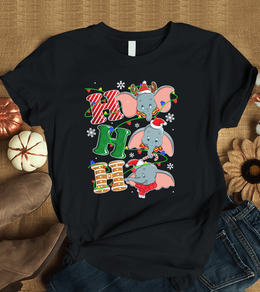 Dumbo Christmas Hohoho Santa Hat Snowflakes T-Shirt