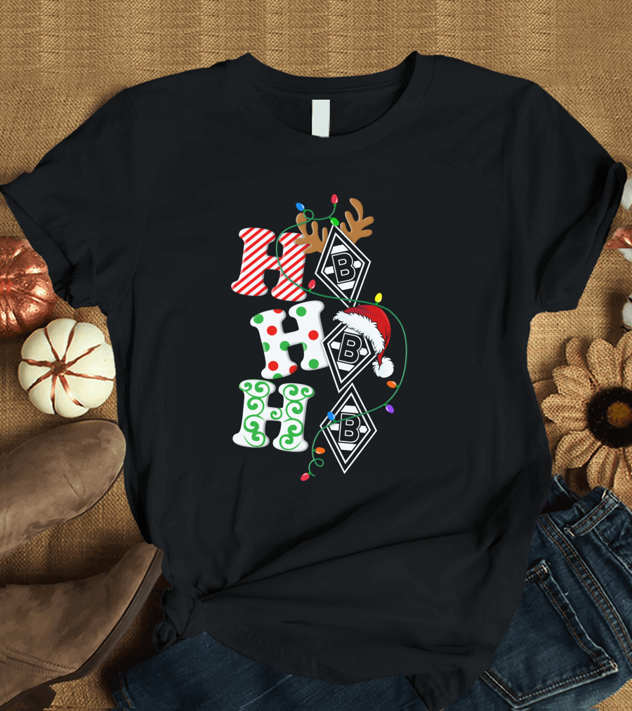Borussia Mönchengladbach HoHoHo Christmas Reindeer Santa Lights T-Shirt