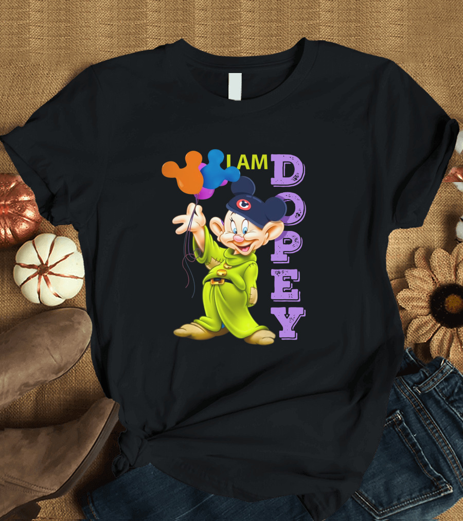 I Am Dopey Disney Character with Mickey Ears and Balloons T-Shirt