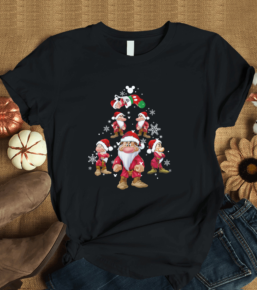 Grumpy Christmas Dwarf Santa Snowflake Tree Disney Stocking T-Shirt