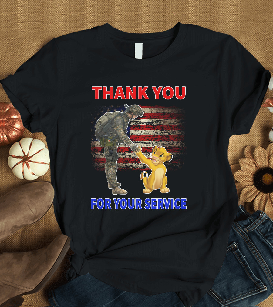 Thank You For Your Service Simba Soldier American Flag T-Shirt