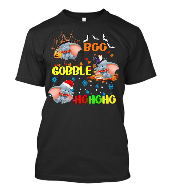 Dumbo Boo Gobble Ho Ho Ho Halloween Thanksgiving Christmas T-Shirt