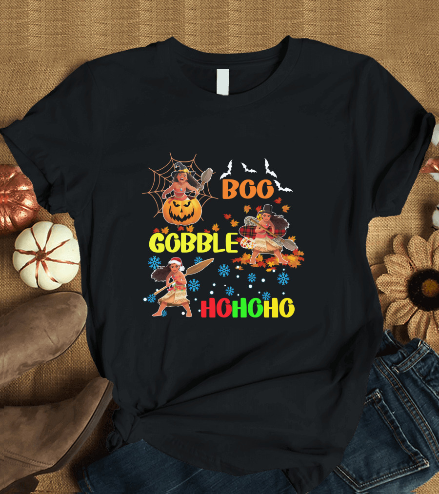 Boo Gobble HoHoHo Moana HalloThanksMas T-Shirt