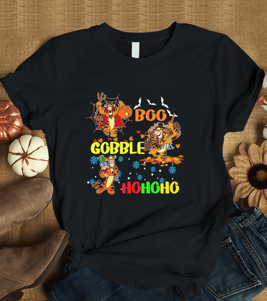 Tigger Boo Gobble Ho Ho Ho HalloThanksMas T-Shirt