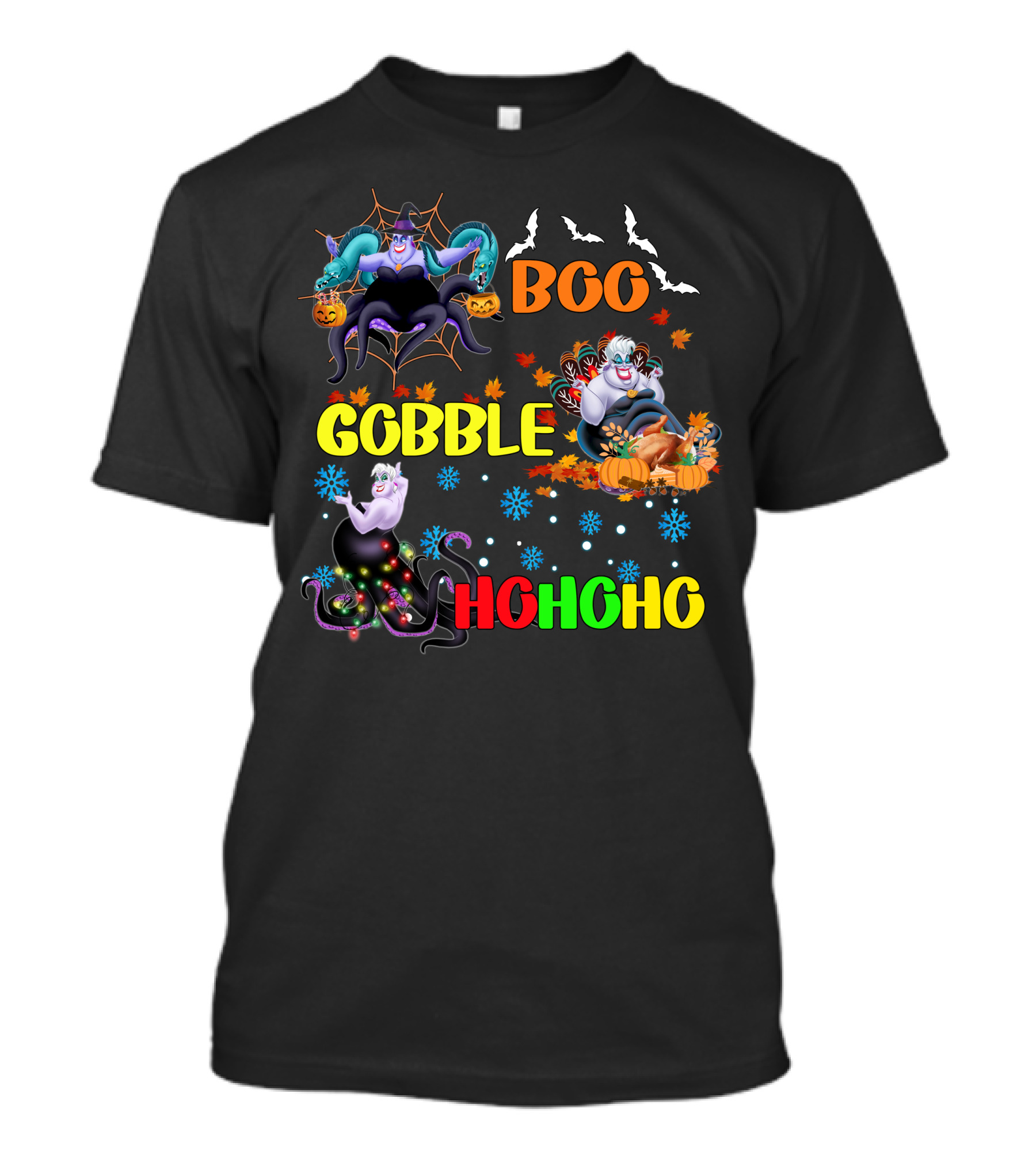 Ursula Boo Gobble HoHoHo Halloween Thanksgiving Christmas T-Shirt