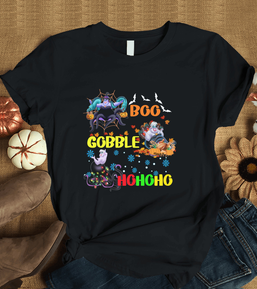 Ursula Boo Gobble HoHoHo Halloween Thanksgiving Christmas T-Shirt