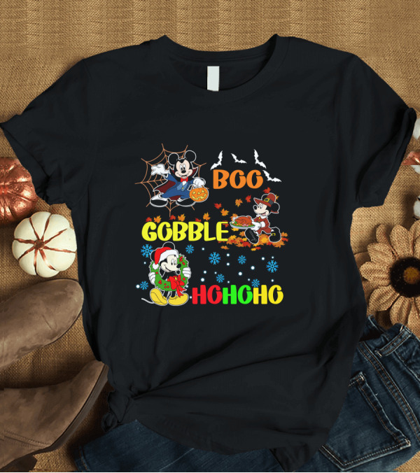 T-Shirt: Mickey Boo Gobble HoHoHo T-Shirt Mickey Boo Gobble HoHoHo T-Shirt