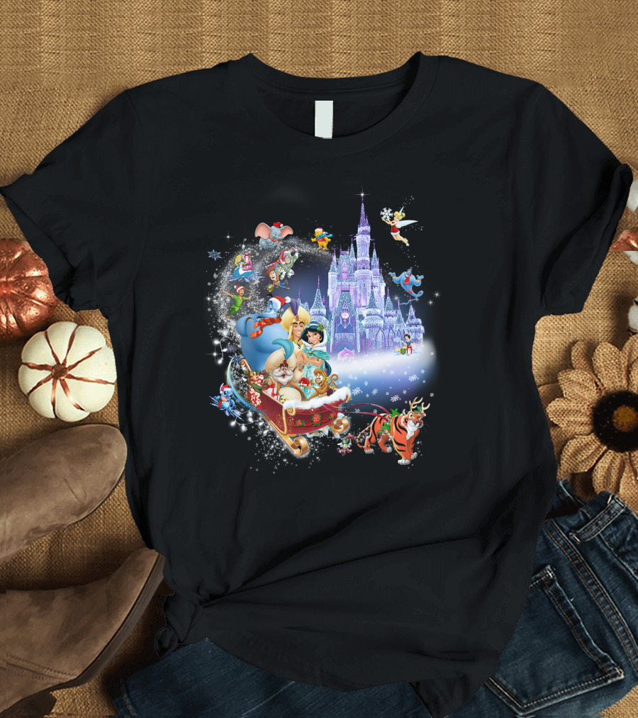 Disney Aladdin Christmas Wonderland Adventure with Castle and Characters T-Shirt