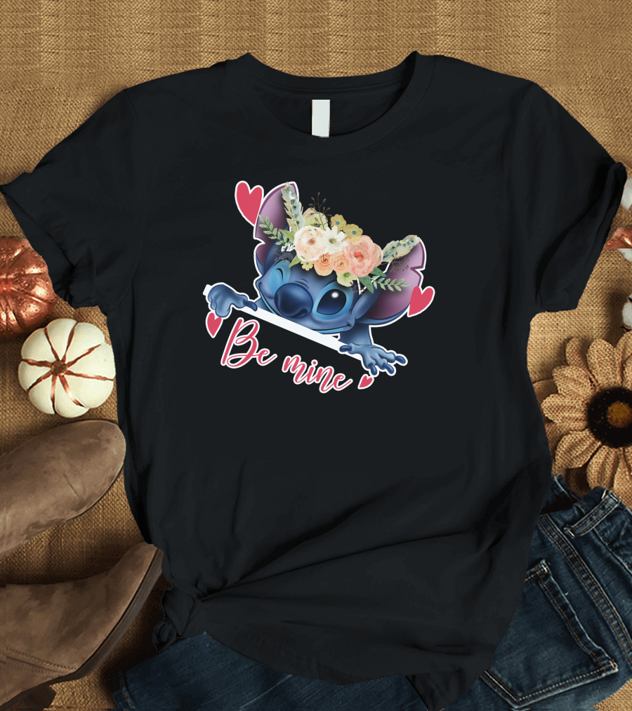 Stitch Be Mine Floral Crown Hearts T-Shirt