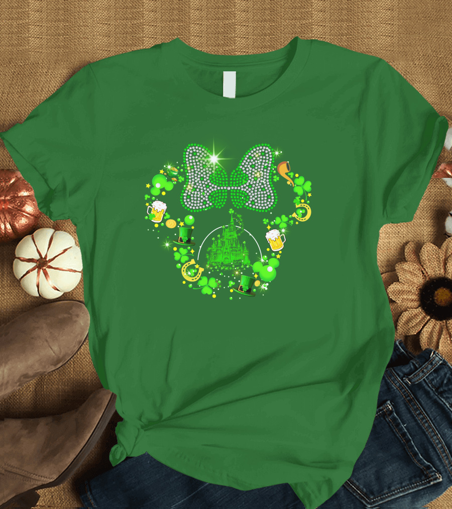 Minnie Head St Patrick's Day Shamrock Castle Bow Irish Beer Hat Luck T-Shirt
