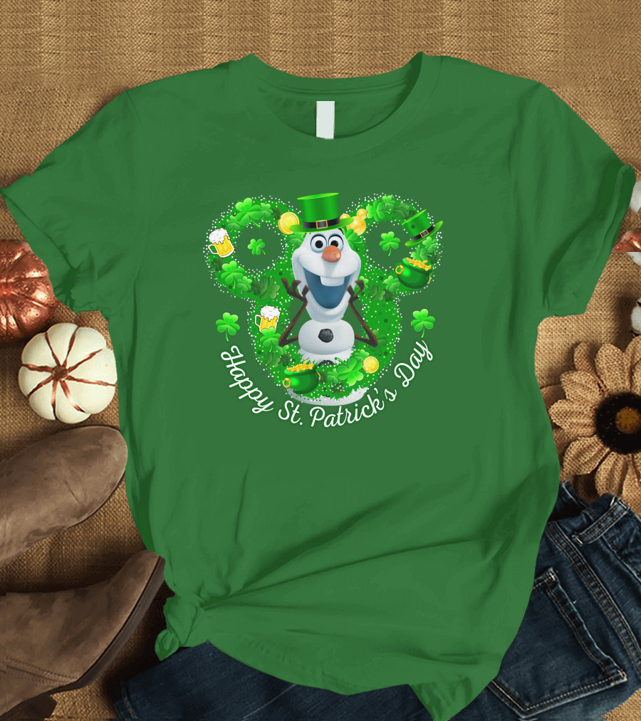 Olaf Happy St. Patrick's Day Shamrocks and Gold T-Shirt