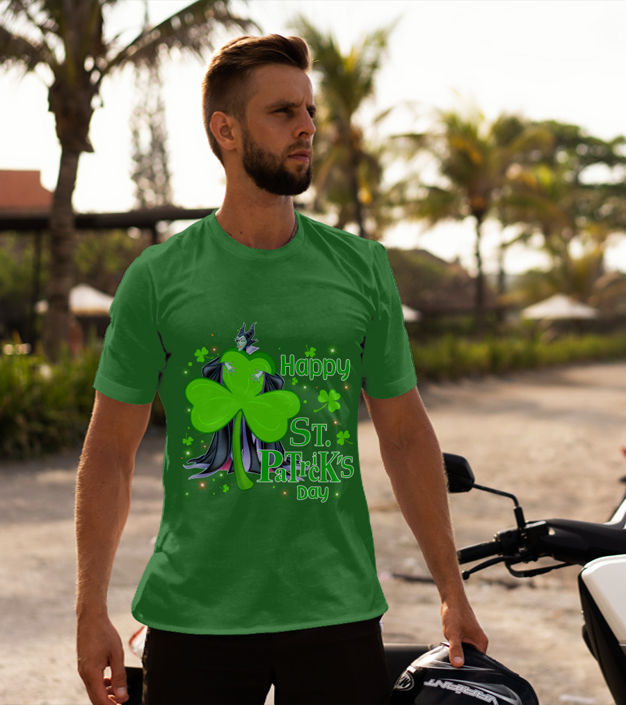 Maleficent Happy St Patrick's Day Shamrock Clover Sparkle T-Shirt